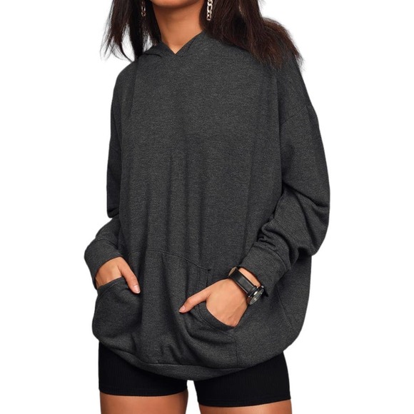 Lulus Tops - NWT Lulus Personal Best Heather Charcoal Grey Pullover Hoodie